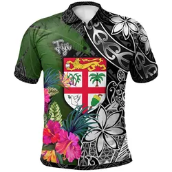 Fiji Polo Shirt - Turtle Plumeria Banana Leaf