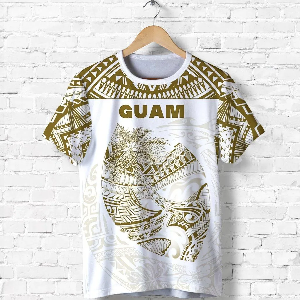 (Custom Personalised) Guam Rugby T Shirt Polynesian Patterns - Gold Old LT16