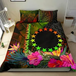 FamilyGater Bedding Set - Cover and Pillow Cases Cook Islands Polynesian -  Hibiscus and Banana Leaves - BN15