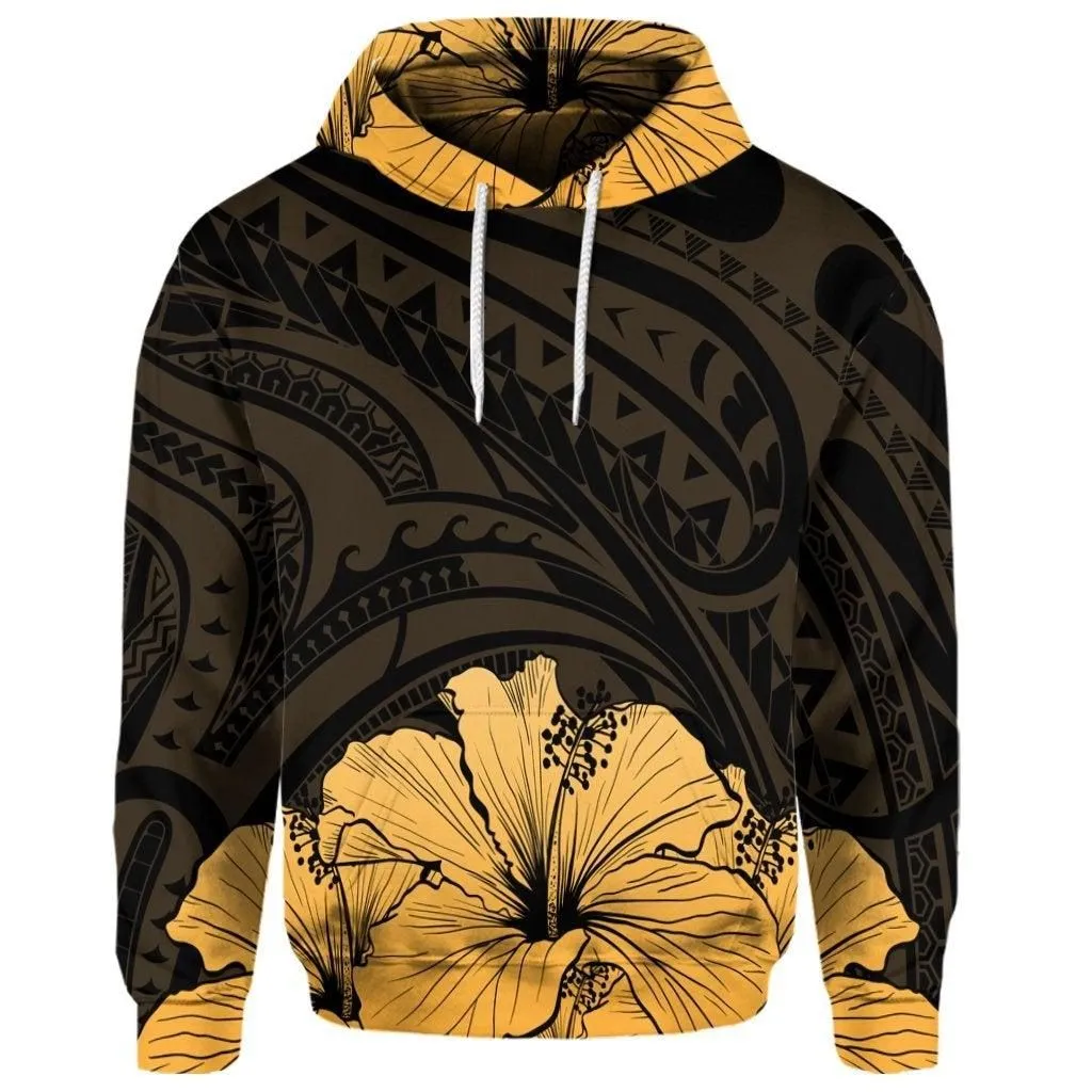 (Personalised) Royal Hibiscus Polynesian Tribal Golden Hoodie