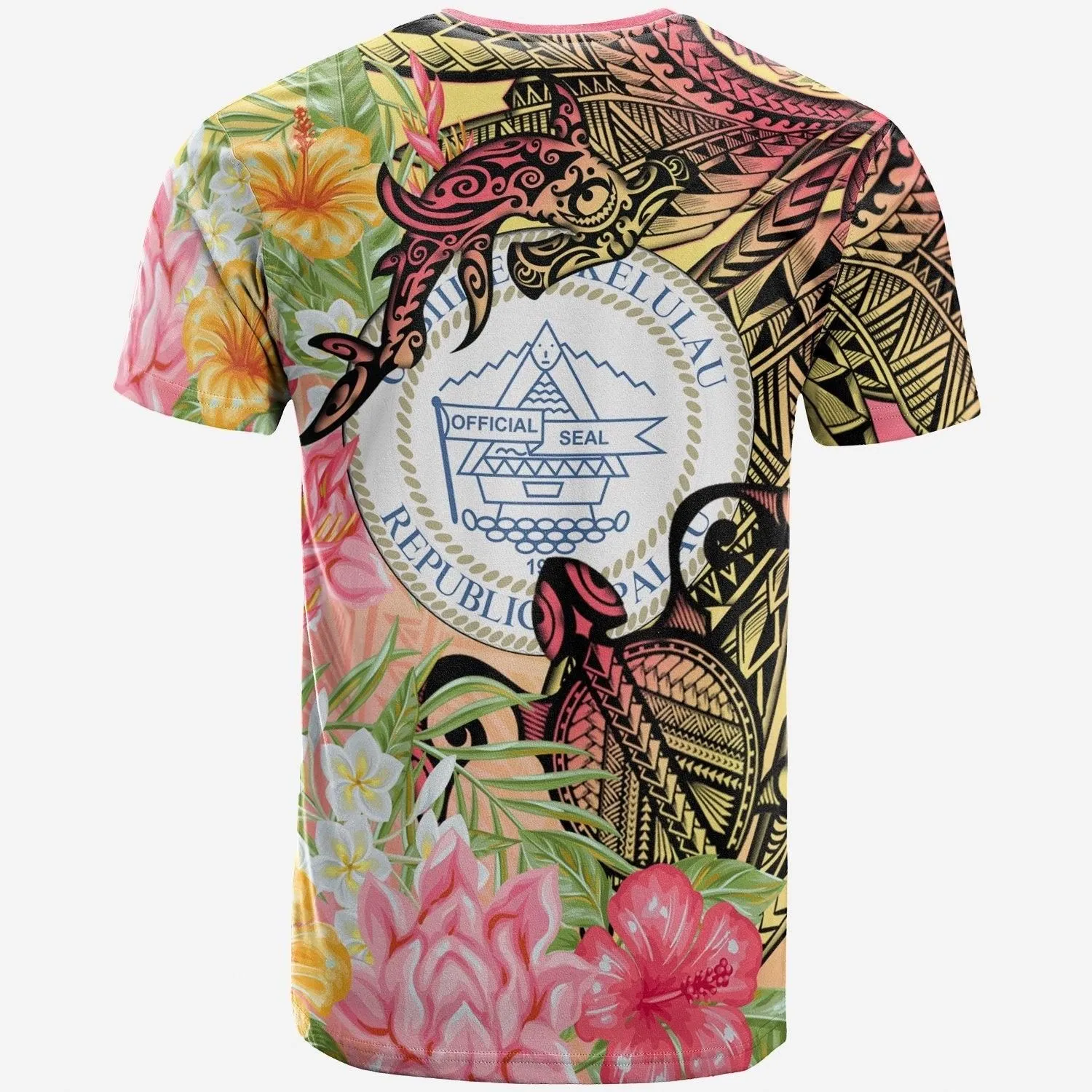 Palau T shirt - Flowers Tropical With Sea Animals