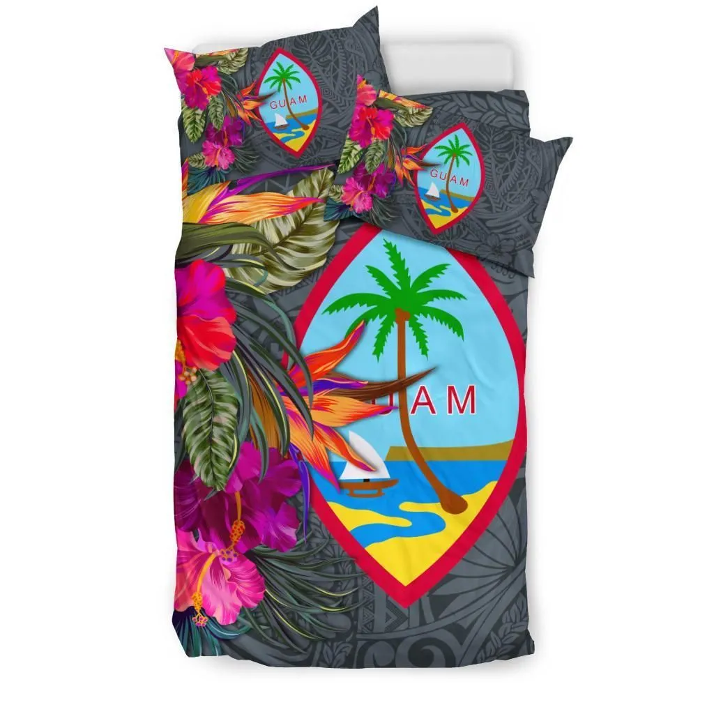 Guam Bedding Set - Hibiscus Polynesian Pattern Gray Version