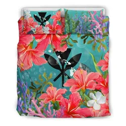 FamilyGater Bedding Set - Cover and Pillow Cases Kanaka Maoli (Hawaiian) - Coat Of Arms Hibiscus And Seaweed A24