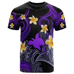 Papua New Guinea T-shirt - Custom Personalised Polynesian Waves with Plumeria Flowers (Purple)
