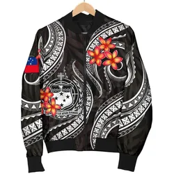 Samoa Polynesian Men Bomber Jacket - White Plumeria
