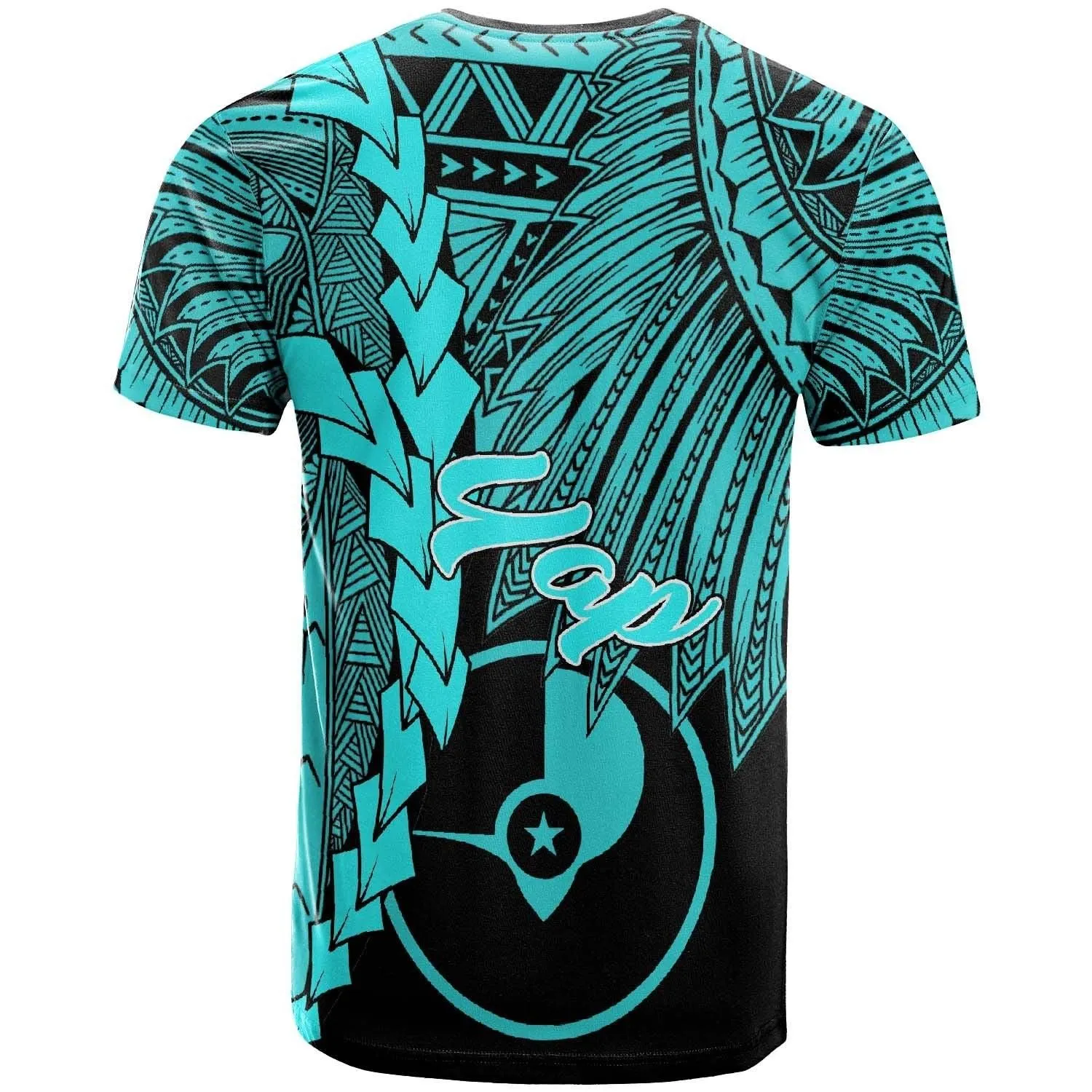 Yap Micronesia T-Shirt - Tribal Wave Tattoo Neon Blue
