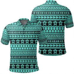 Unisex Polynesian Tattoo Tribal Turquoise Polo Shirt