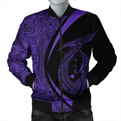 FamilyGater Jacket - Hawaii Fish Hook Polynesian Bomber Jacket - Circle Style Purple - AH - J4R