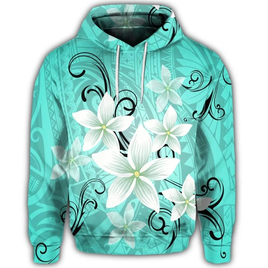 Hawaiian Plumeria Polynesian Hoodie - Turquoise