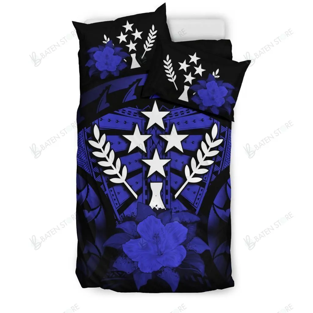 Kosrae Hibiscus Dark Blue And Black Bedding Set Bedroom Decor