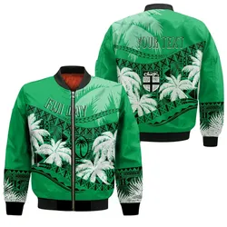 Personalised Fiji Day Bomber Jacket Flying Fijians Masi Kesa Style - Green LT7