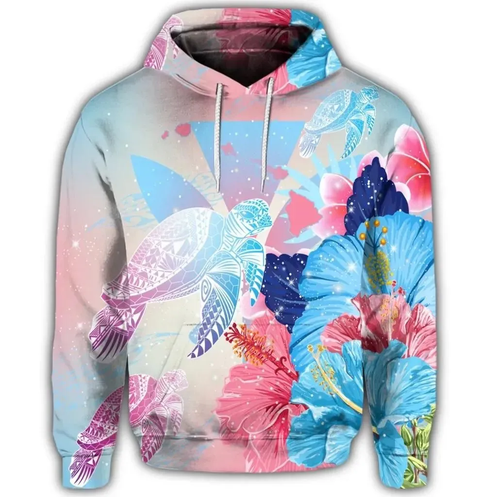 Alohawaii Hoodie - Hawaiian Map Kanaka Hibiscus Polynesian Turtle Swimming Hoodie - Sweet Dream Style - AH - J5R