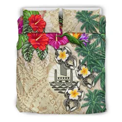 FamilyGater Bedding Set - Cover and Pillow Cases Tahiti - Hibiscus Turtle Tattoo Beige A02