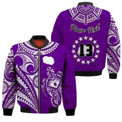 (Custom Text and Number) Rarotonga Cook Islands Bomber Jacket Turtle and Map Style Purple LT13