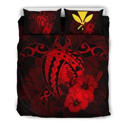 FamilyGater Bedding Set - Cover and Pillow Cases Hawaiian Map Hibiscus Kanaka Polynesian - Harold Turtle - Red - AH J9