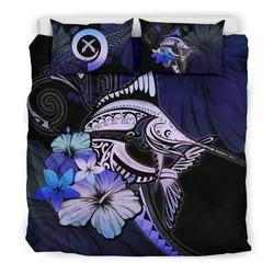 Vanuatu Marlin And Hibiscus Bedding Set Bedroom Decor Purple Blue