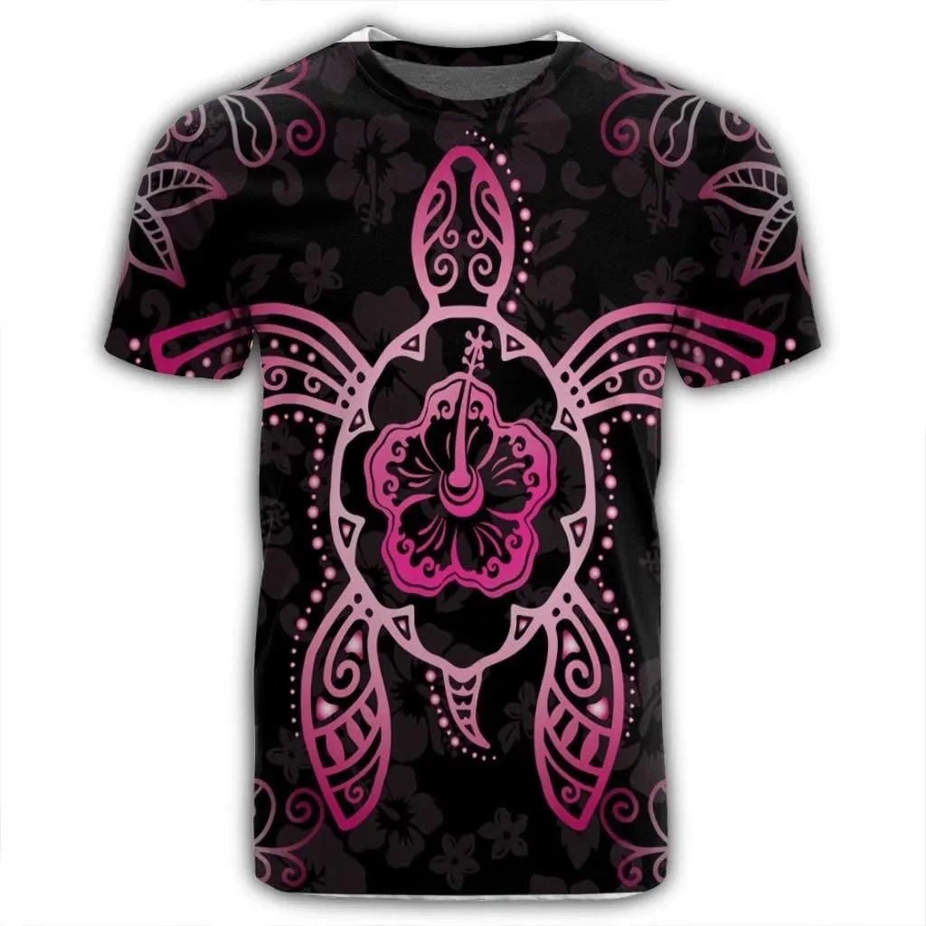 Alohawaii Tee - Hawaiian Turtle And Hibiscus Polynesian T-Shirt Pink - AH - JR