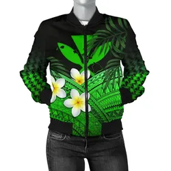 Alohawaii Jacket - Bomber Jacket Kanaka Maoli (Hawaiian) Polynesian Plumeria Banana Leaves Green A02
