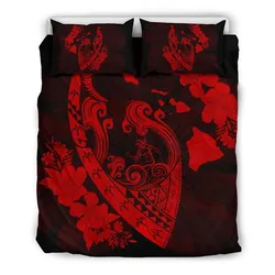 Hawaiian Fish Hook Hibiscus Banzai Surfing Polynesian Bedding Set Red - AH - J5