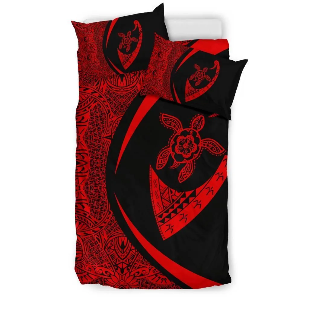 FamilyGater Home Set - Hawaiian Turtle Fish Hook Hibiscus Polynesian Bedding Set - Circle Style Red - AH - J5