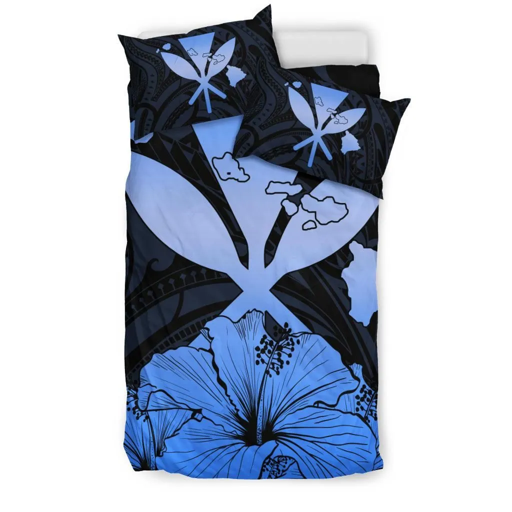 FamilyGater Bedding Set - Cover and Pillow Cases Hawaiian Kanaka Hibiscus Polynesian Love Blue J1