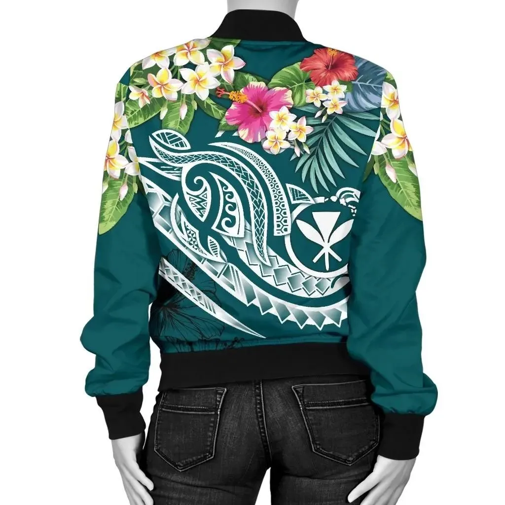 Polynesian Kanaka Maoli Women's Bomber Jacket - Summer Plumeria - BN15
