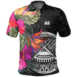 American Samoa Polo Shirt - Hibiscus Polynesian Pattern