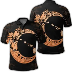 Hawaiian Map Hibiscus Turtle Polynesian Moon Polo Shirt Orange - AH