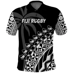 Fiji Rugby Polo Shirt Fijian Cibi Dance Tapa Pattern Black LT14