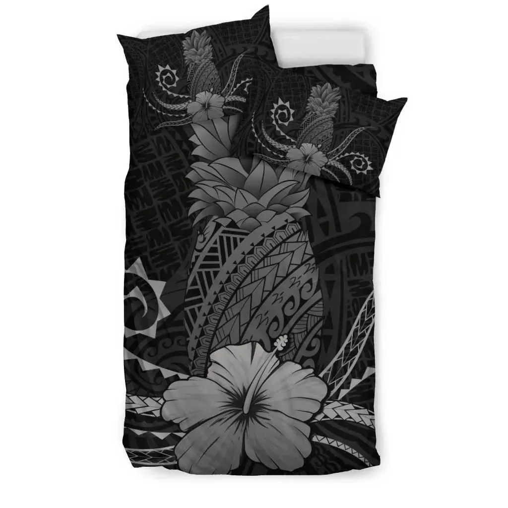 FamilyGater Home Set - Hawaii Polynesian Pineapple Hibiscus Bedding Set - Zela Style Gray - AH - J4