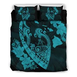 FamilyGater Bedding Set - Cover and Pillow Cases Hawaiian Fish Hook Hibiscus Banzai Surfing Polynesian Blue - AH - J5