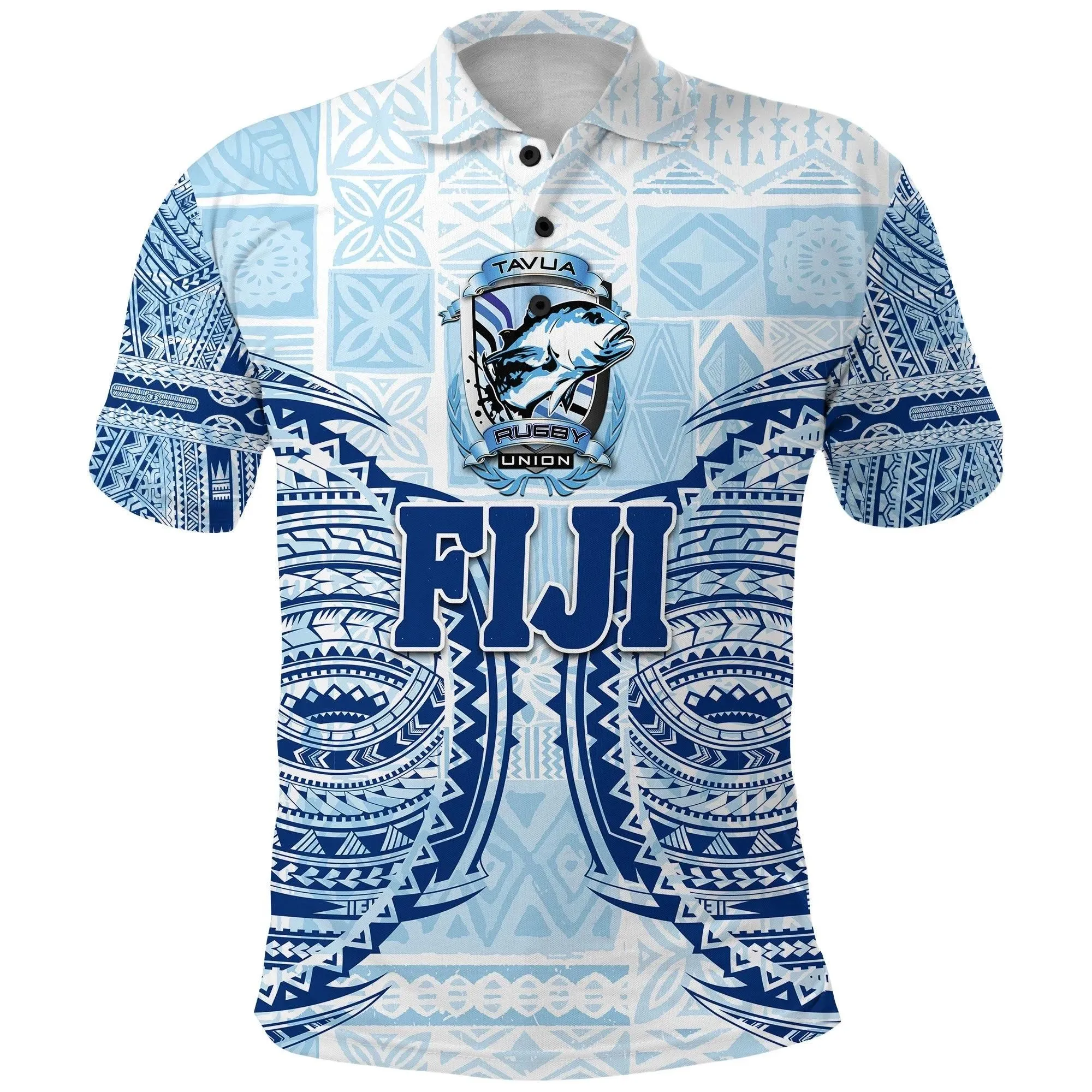 Alohawaii Shirt - Polo Shirt (Custom Personalised) Fiji Tavua Rugby Tapa Polynesian - Blue, Custom Text and Number A7