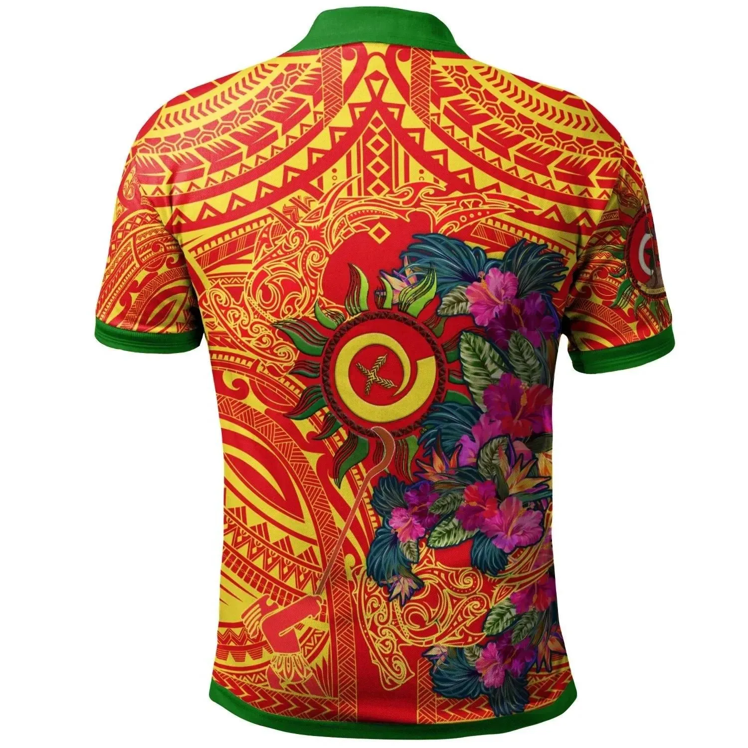 Polynesian Polo Shirt - Vanuatu Symbols With Hibiscus Ver02- BN17