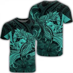 Hawaiian Map Hula Girl Hibiscus Kanaka Polynesian T-Shirt - Turquoise - AH