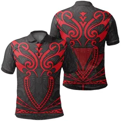 Hawaii Kanaka Polynesian Football Jersey Polo Shirt - Grey And Red - Bernice