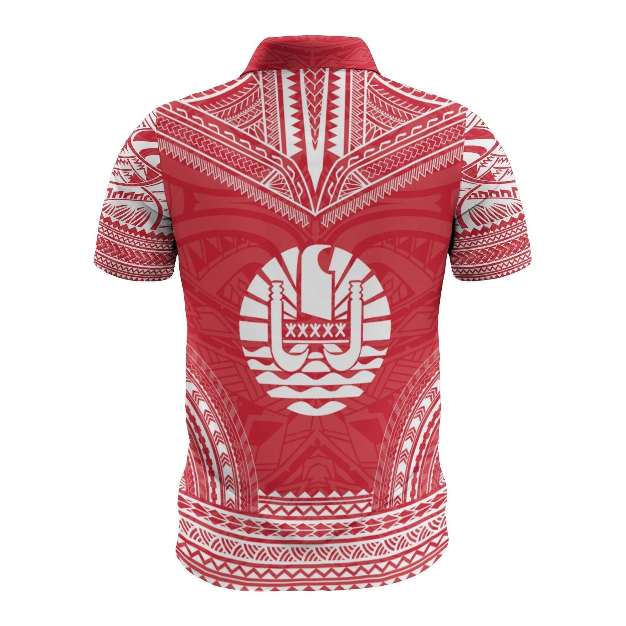 Tahiti Custom Personalised Polo Shirt - Tahiti Flag Polynesian Chief Tattoo Red Version