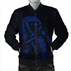 Hawaiian Map Heart Ribbon Cancer Hibiscus Blue Polynesian Bomber Jacket