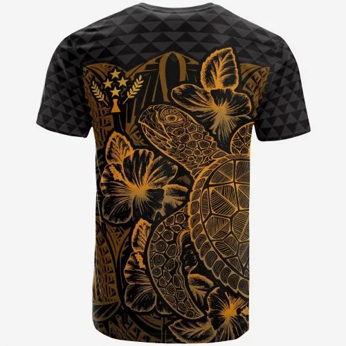 Kosrae T Shirt - Kosrae Flag Turtle Hibiscus Gold