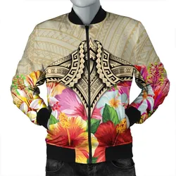 Hawaii Manta Ray Tropical Hibiscus Plumeria Polynesian Bomber Jacket