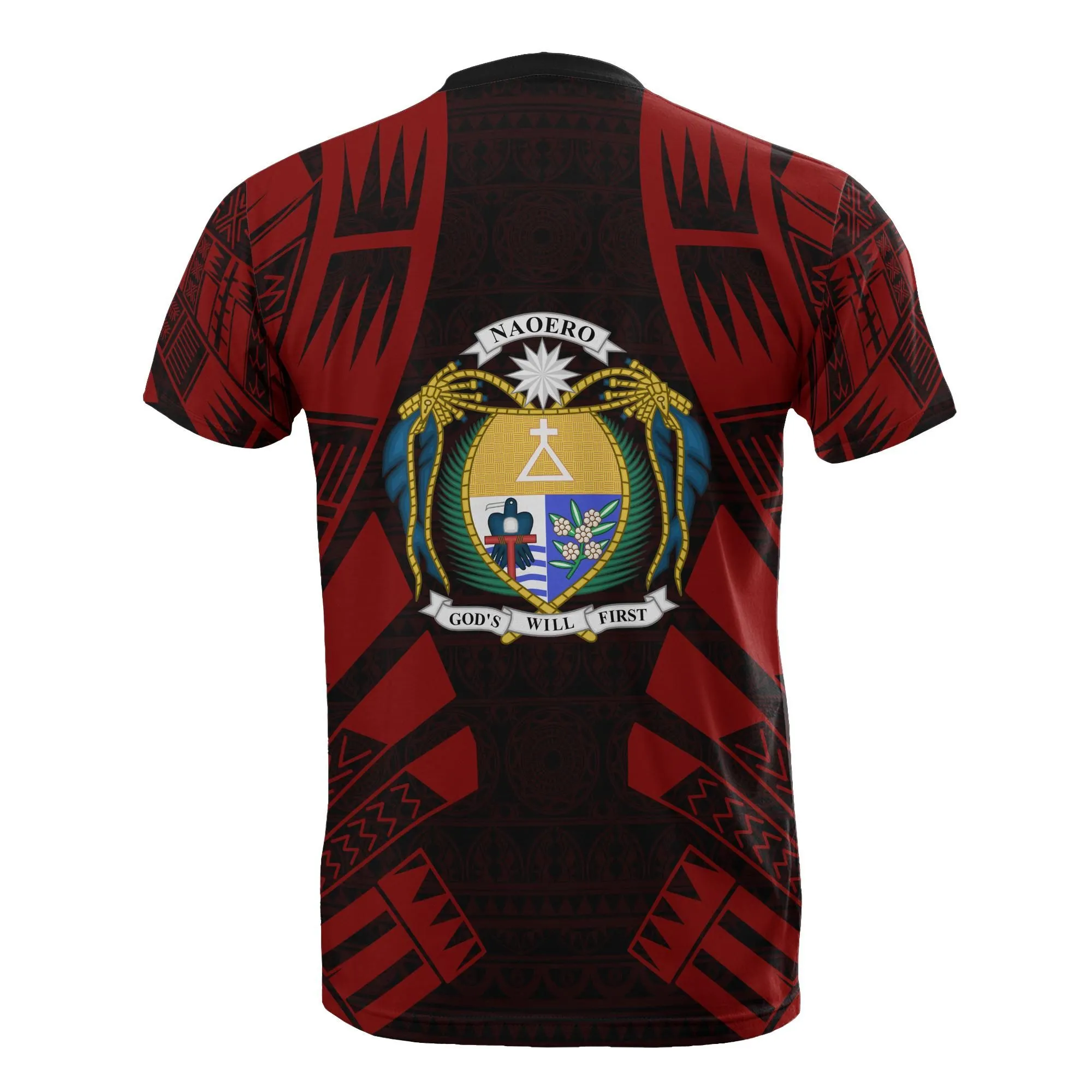 Nauru T shirt - Nauru Coat Of Arms Polynesian Tattoo Red Style