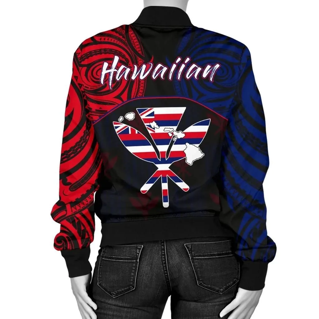 FamilyGater Jacket - Hawaiian Kanaka Women's Bomber Jacket Flag Nation Black Demodern AH J1
