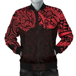 New Zealand Mens Bomber Jacket, Maori Polynesian Tattoo Red