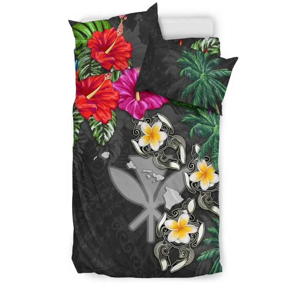 FamilyGater Bedding Set - Cover and Pillow Cases Kanaka Maoli (Hawaiian) - Hibiscus Turtle Tattoo Gray A02