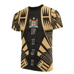 Fiji T-Shirt - Fiji Coat Of Arms Polynesian Tattoo Gold Style