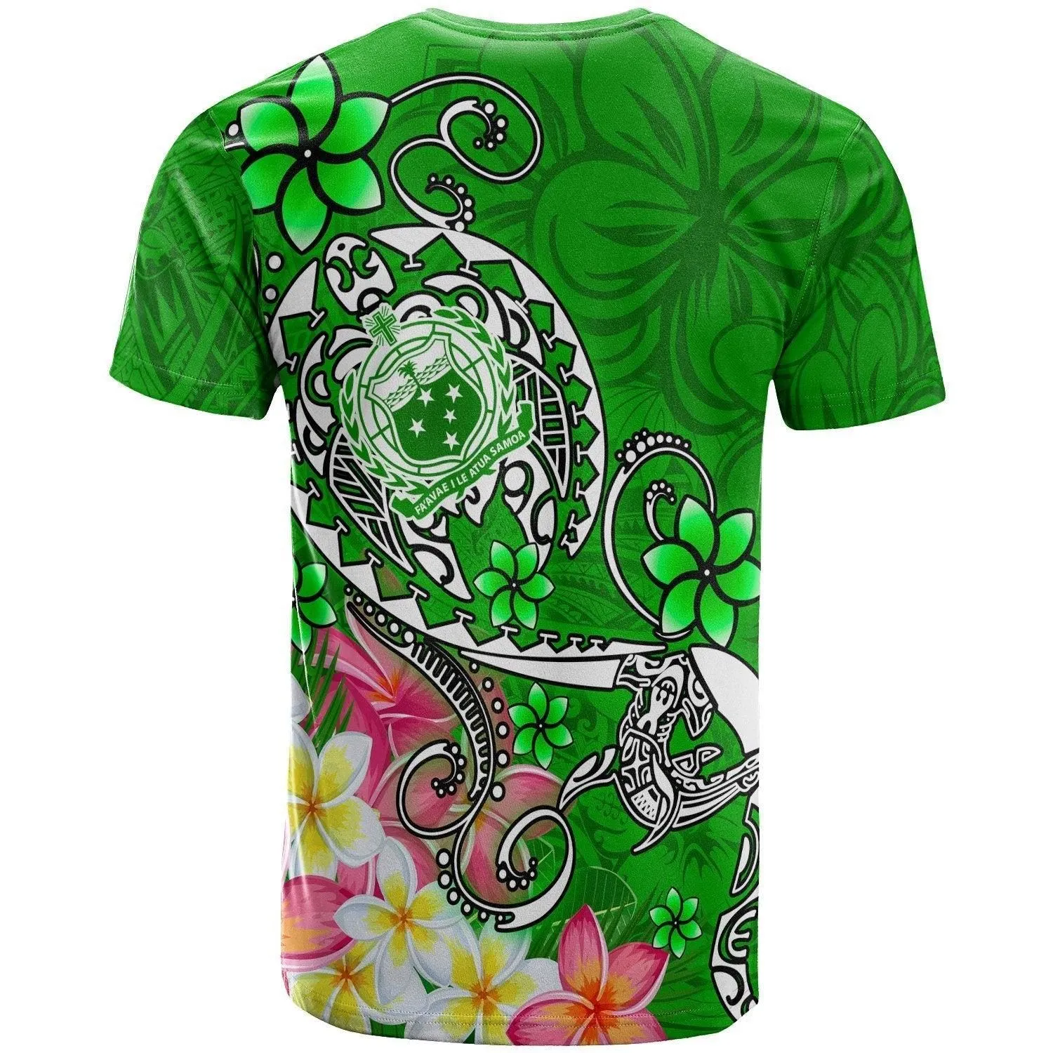 Samoa T shirts - Turtle Plumeria Green