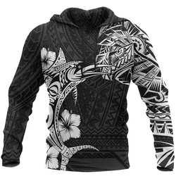 Polynesian Tattoo Hoodie, Marlin Hibiscus Pullover Hoodie
