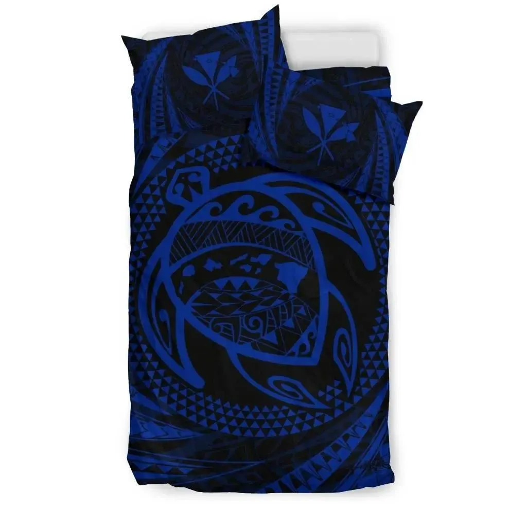 FamilyGater Bedding Set - Cover and Pillow Cases Hawaiian Kanaka Honu Hibiscus Tornado Blue Polynesian - AH - JD