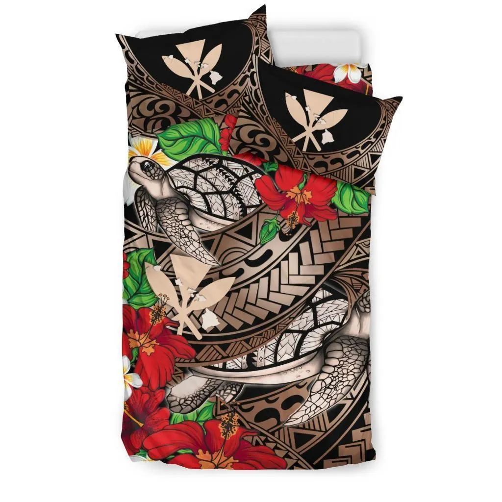 Kanaka Maoli (Hawaiian) Bedding Set - Waves Polynesian Turtle Hibiscus