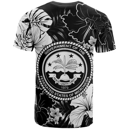 Federated States Of Micronesia T-Shirt - White Hibiscus Palm Monstera