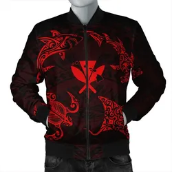Alohawaii Jacket - Polynesian Turtle Hammerhead Shark Ray Kanaka Hawaii Bomber Jacket Circle Red - AH - J5R
